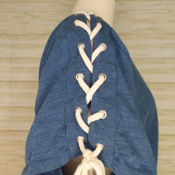 Chicos Women's Top Size 3 (XL/16) Blue~Rope Tie~ Nautical~Fringe~Boho Beachy - Picture 5 of 13